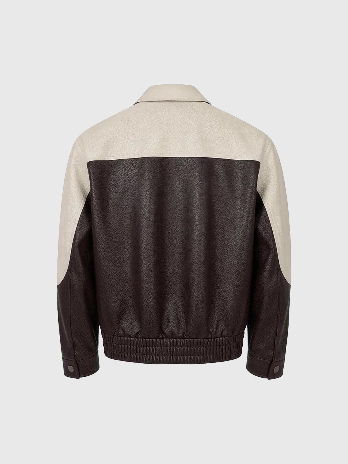 American Club Baggy Leather Contrast Color Bomber Jacket - Beige