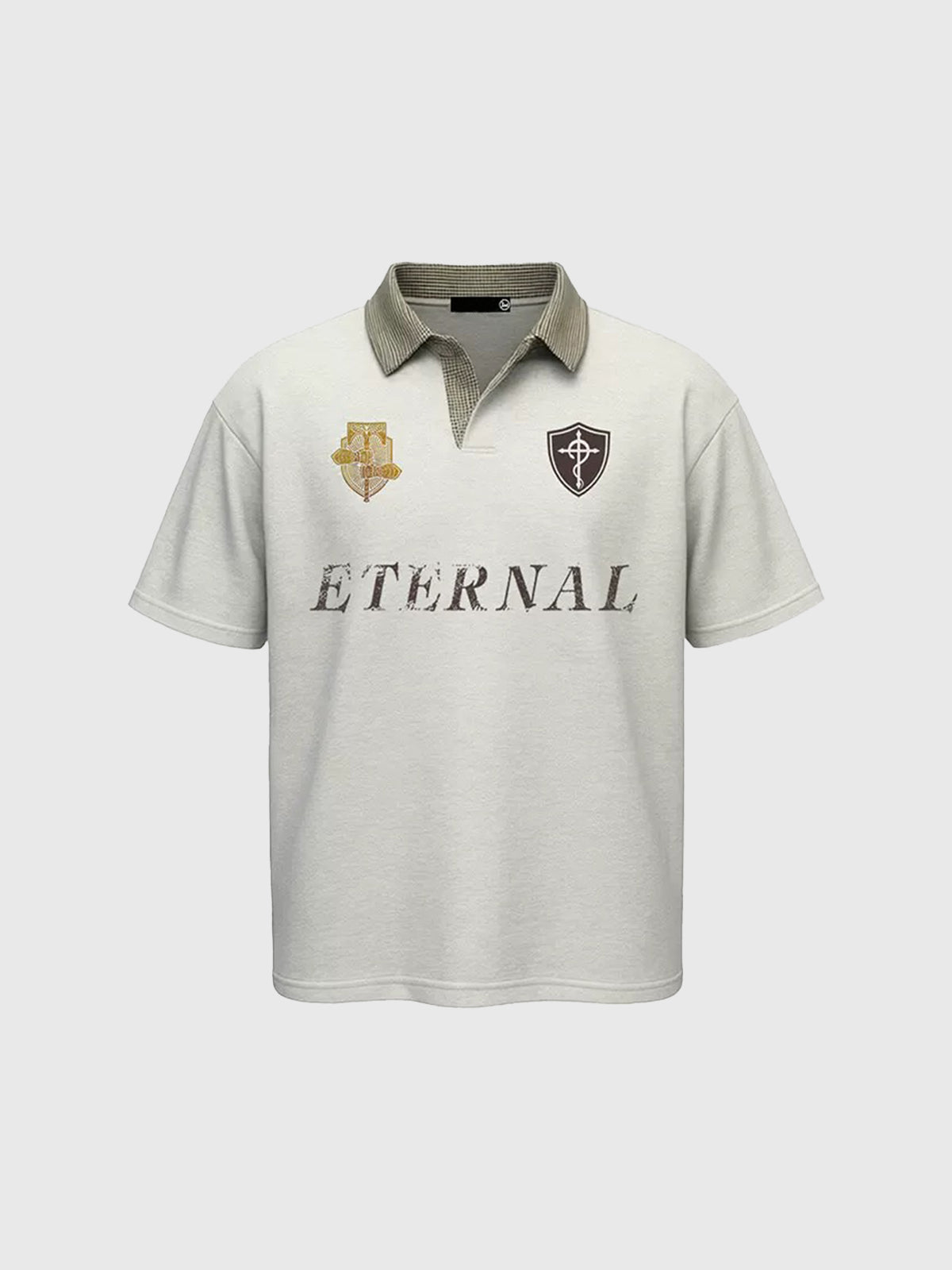 Brick Lane Baggy Check Collar Graphic Polo - Apricot