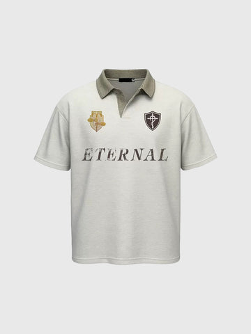 Brick Lane Baggy Check Collar Graphic Polo - Apricot