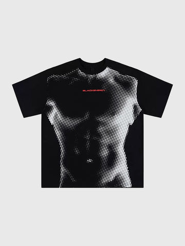 Brick Lane Baggy Digital Gradient Print Tee - Black