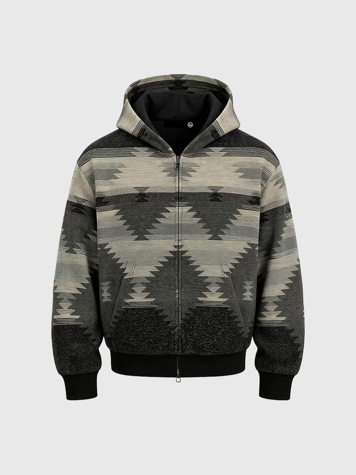 American Club Baggy Plaid Knit Hoodie - Grey
