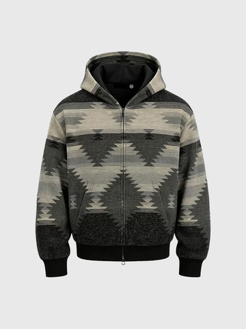 American Club Baggy Plaid Knit Hoodie - Grey