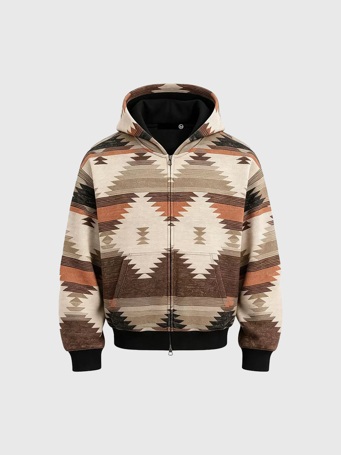 American Club Baggy Plaid Knit Hoodie - Brown