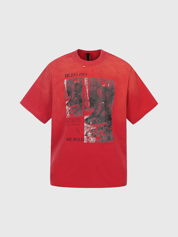 Brick Lane Baggy Number Graphic Print Tee - Red