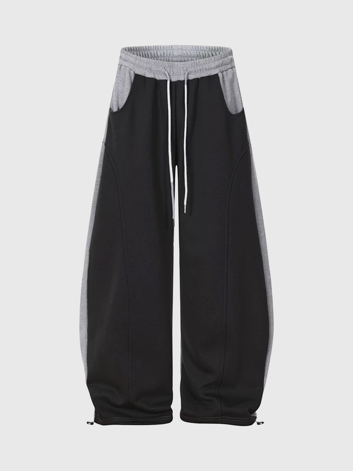 Co-ed Dorm Curved Cut Contrast Double-Waisted Pants - Black