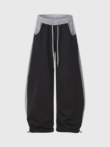 Co-ed Dorm Curved Cut Contrast Double-Waisted Pants - Black