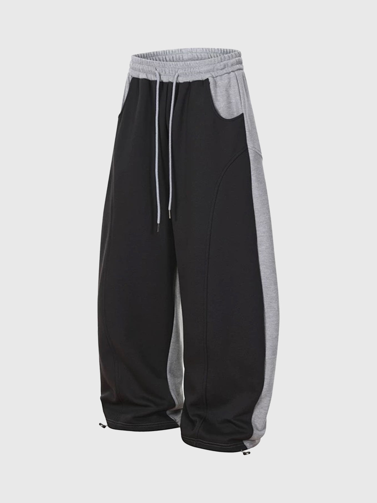 Co-ed Dorm Curved Cut Contrast Double-Waisted Pants - Black