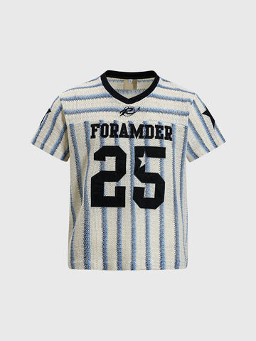Brick Lane Baggy Stripe Number Print Jersey - Blue/White