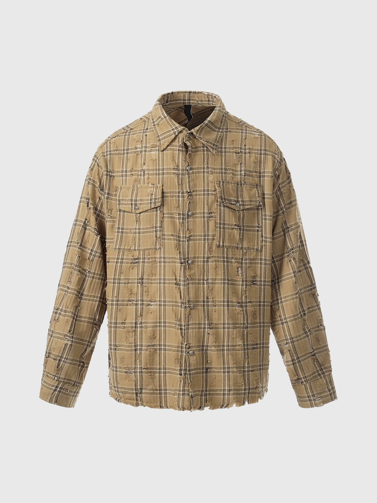 Brick Lane Baggy Vintage Check Plaid Zip-up Jacket - Tan