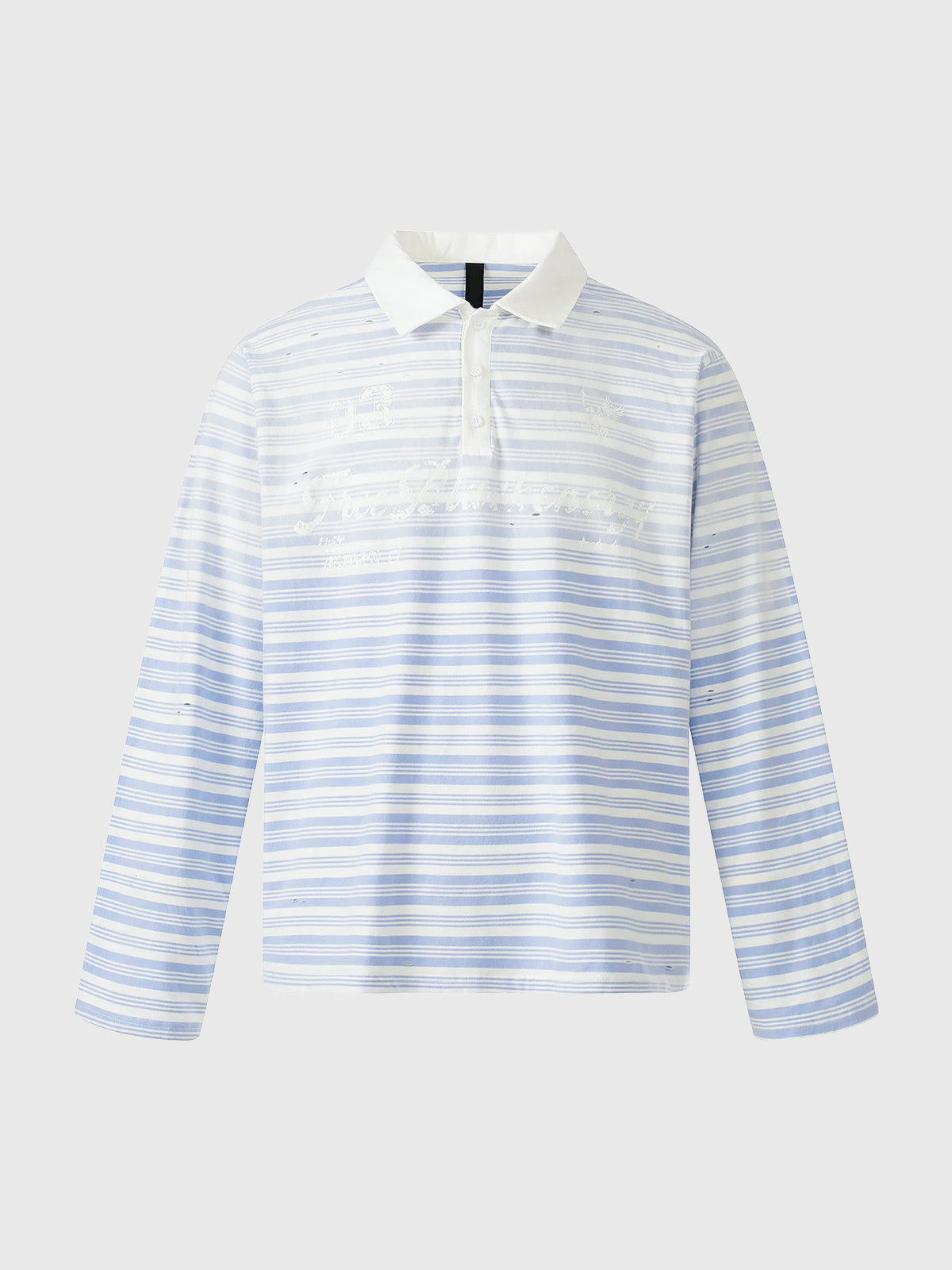 Co-ed Dorm Baggy Ombre Stripe Long Sleeve Polo - Blue