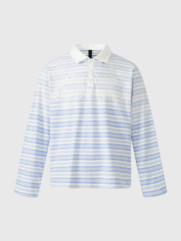 Co-ed Dorm Baggy Ombre Stripe Long Sleeve Polo - Blue