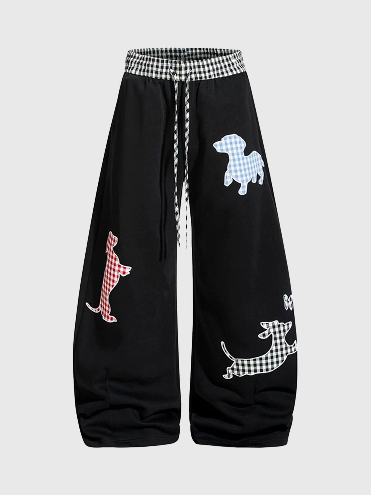 Co-ed Dorm Curved Cut Plaid Graphic Pants - Black