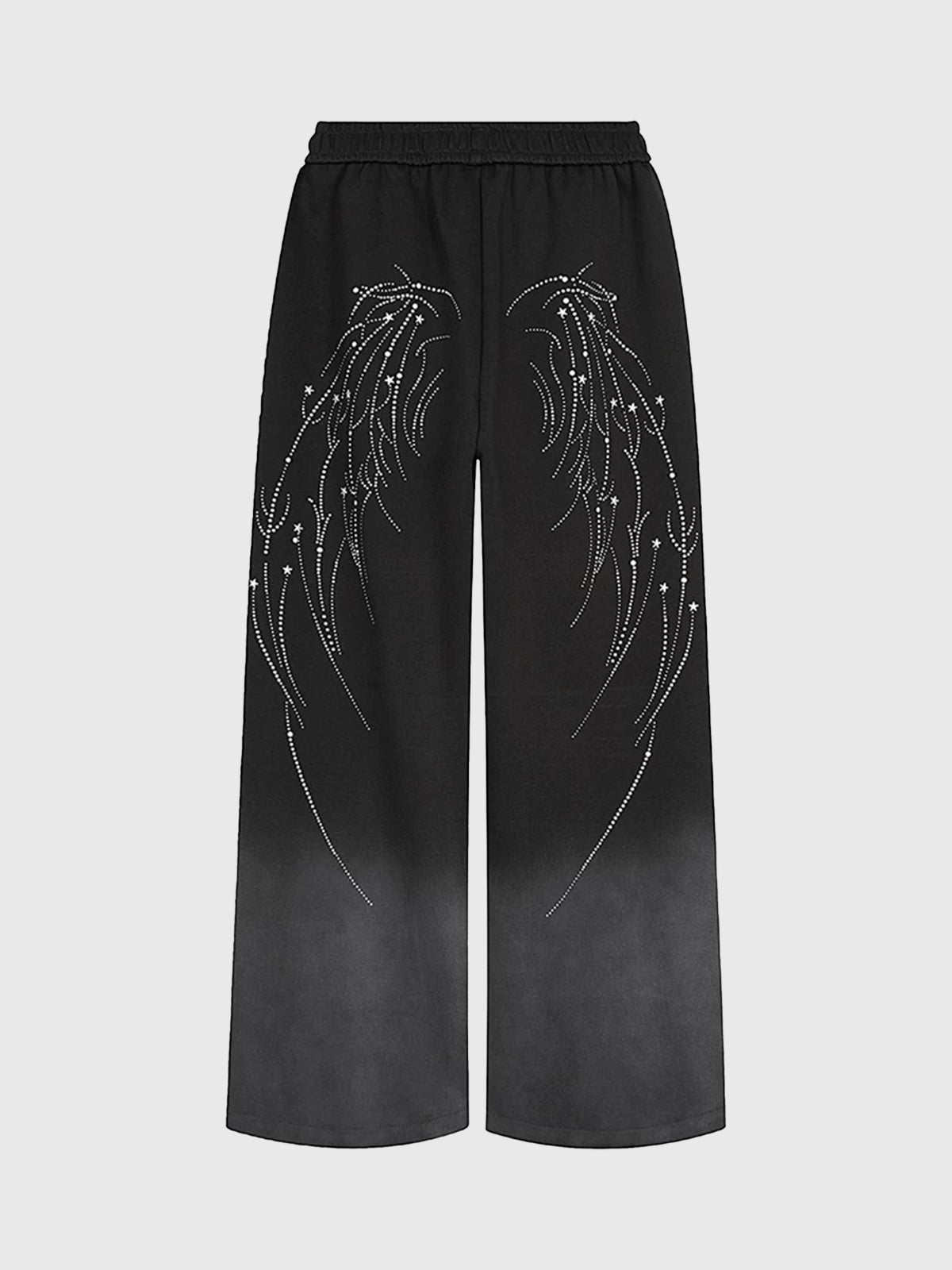 Co-ed Dorm Wide-leg Rhinestone Star Denim Pants - Black