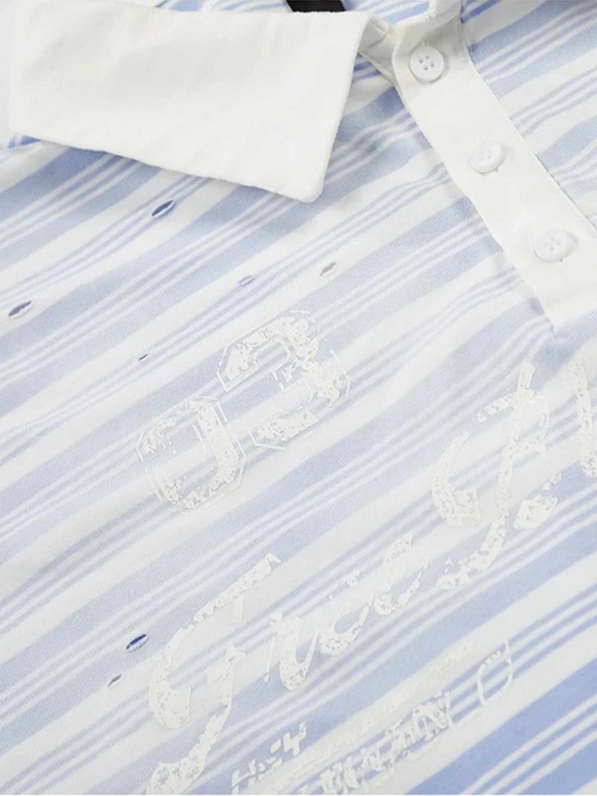 Co-ed Dorm Baggy Ombre Stripe Long Sleeve Polo - Blue