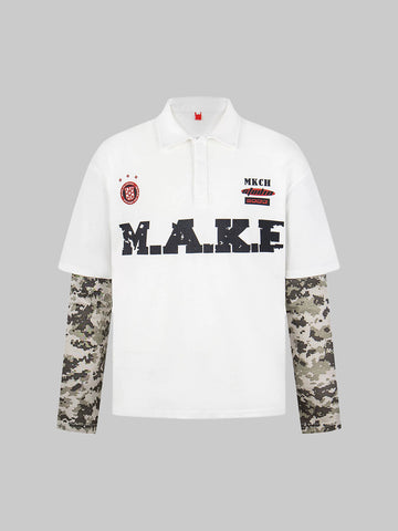 Brick Lane Layered-look Camouflage Jersey Polo - White