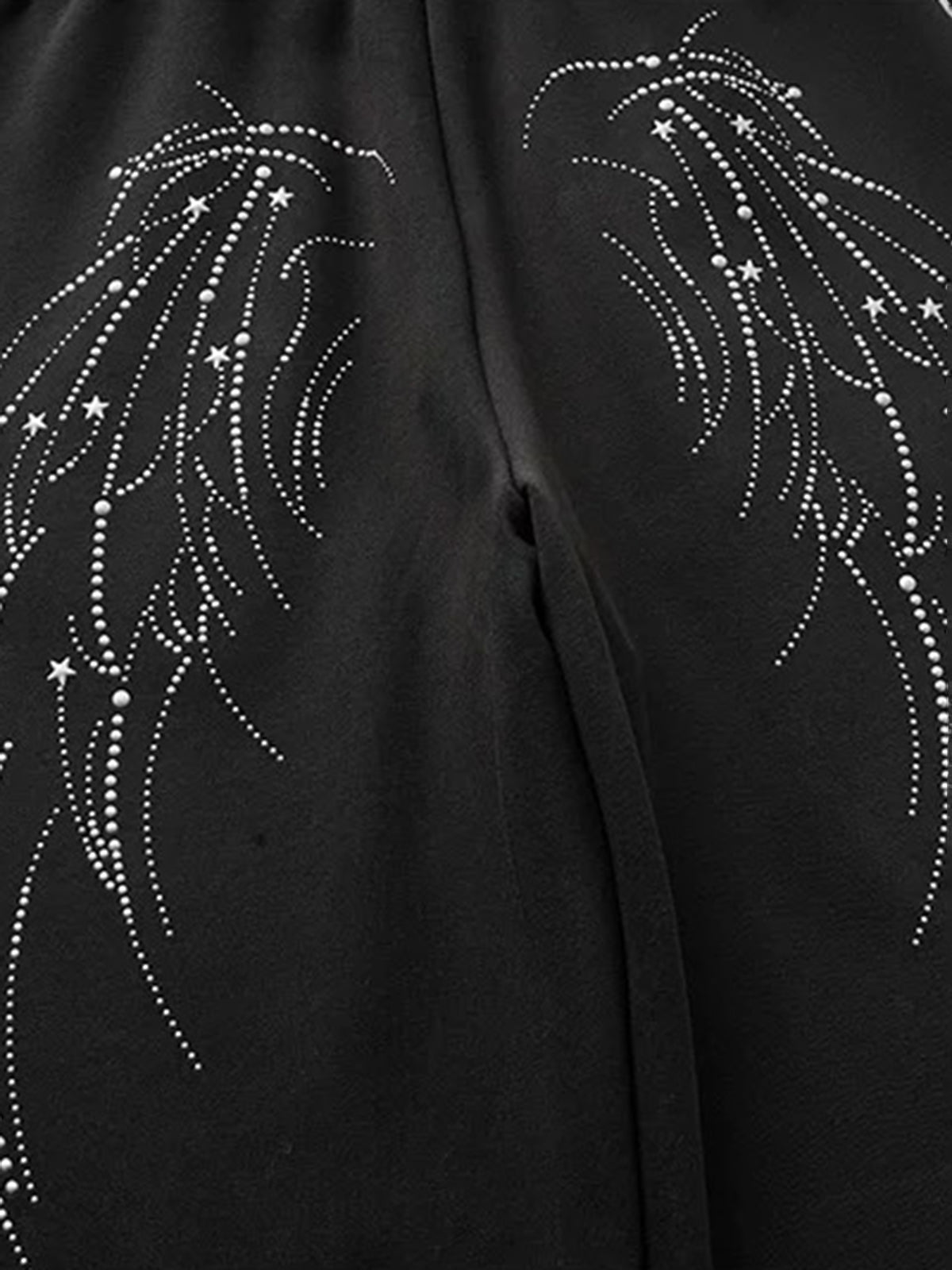 Co-ed Dorm Wide-leg Rhinestone Star Denim Pants - Black