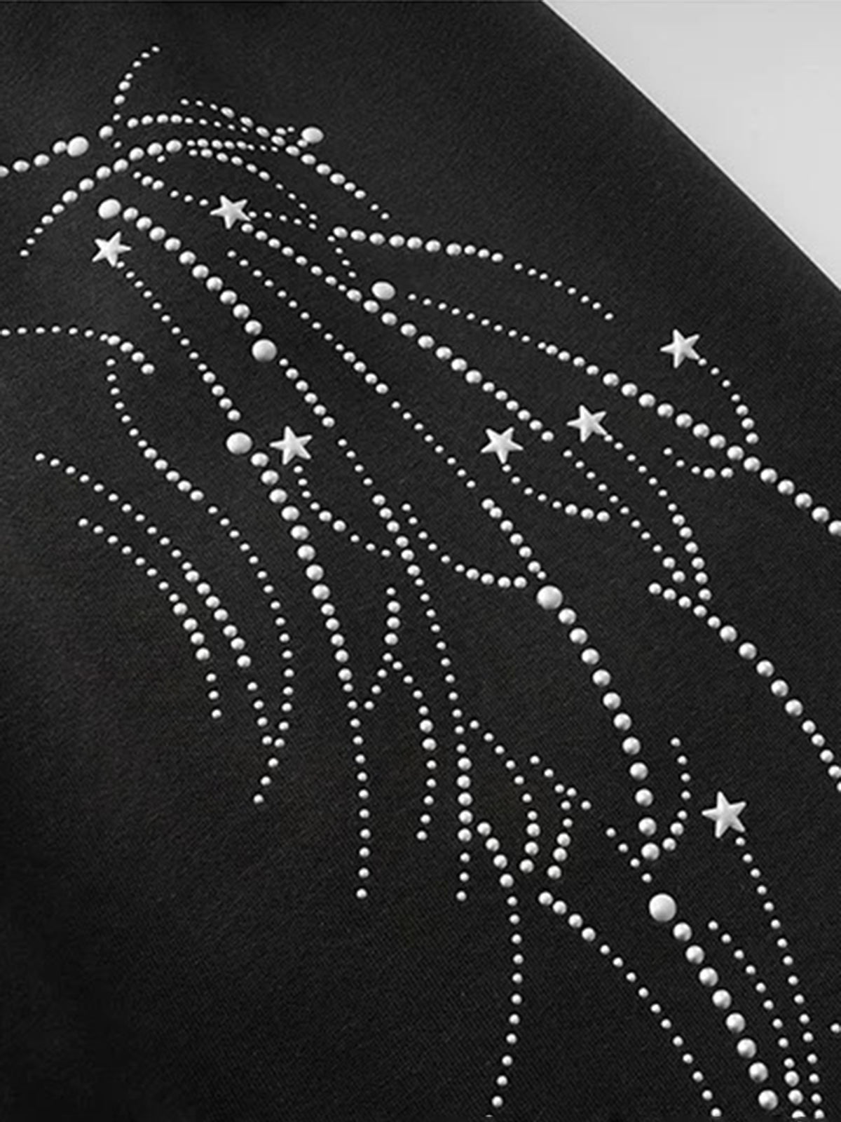 Co-ed Dorm Wide-leg Rhinestone Star Denim Pants - Black