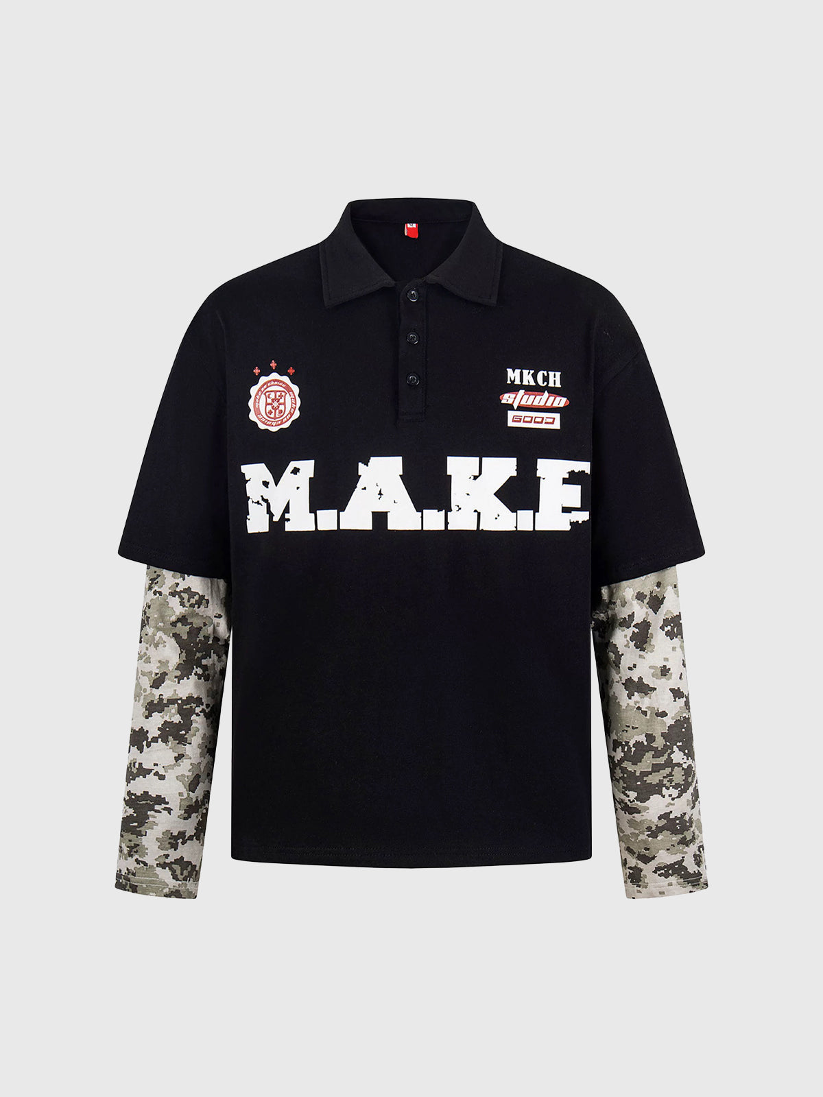 Brick Lane Layered-look Camouflage Jersey Polo - Black