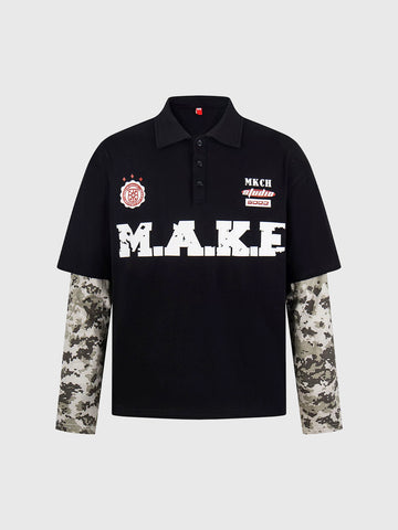 Brick Lane Layered-look Camouflage Jersey Polo - Black