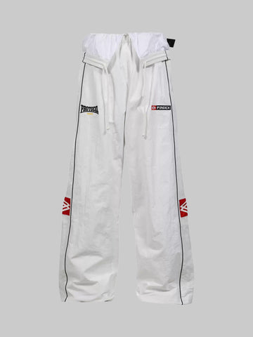 Co-ed Dorm Wide-leg Contrast Racing Pants - White