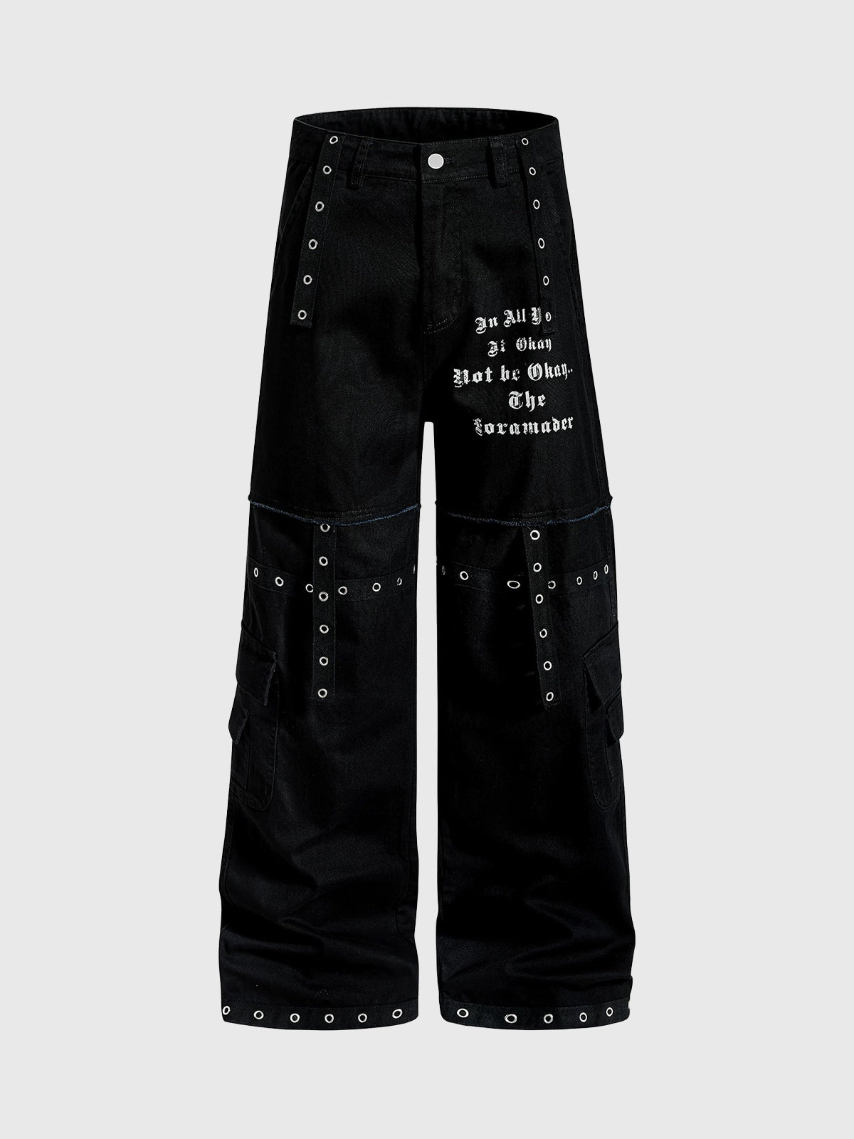 Brick Lane Straight Graphic Print Relaxed Pants - Black