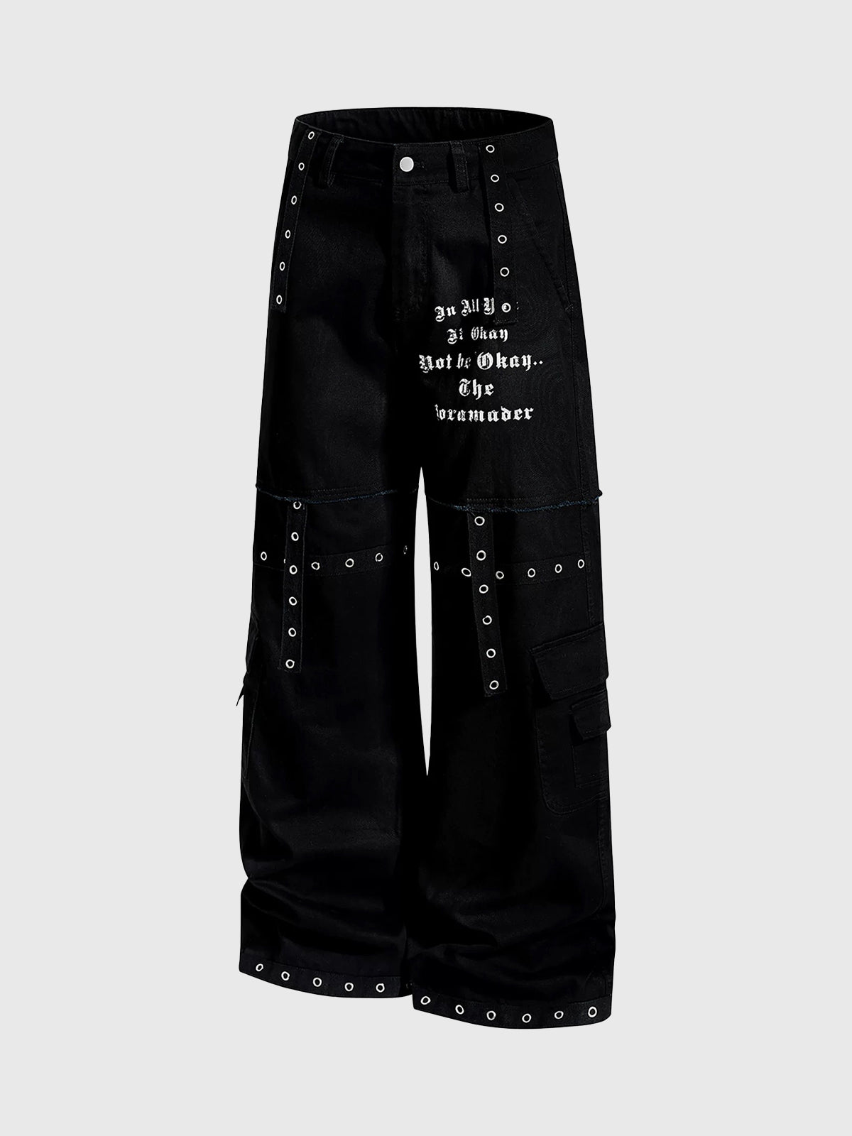 Brick Lane Straight Graphic Print Relaxed Pants - Black