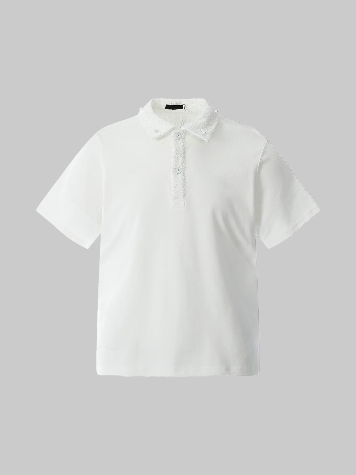 Co-ed Dorm Baggy Textured Waffle Polo Shirt - White
