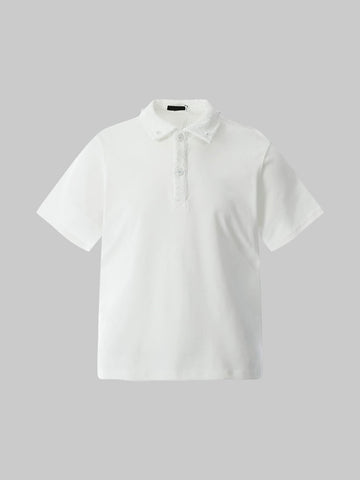 Co-ed Dorm Baggy Textured Waffle Polo Shirt - White