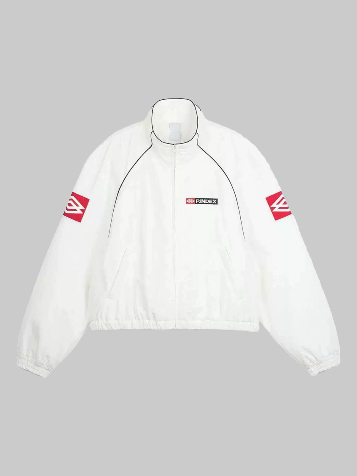 Co-ed Dorm Baggy Contrast Racing Zip-up Jacket - White
