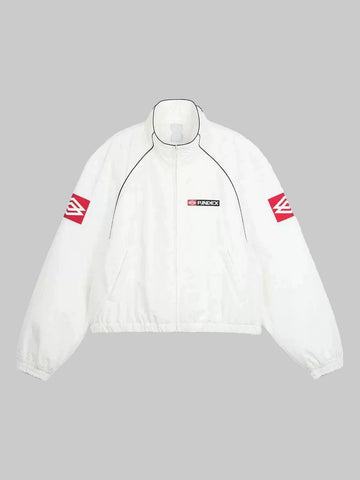 Co-ed Dorm Baggy Contrast Racing Zip-up Jacket - White