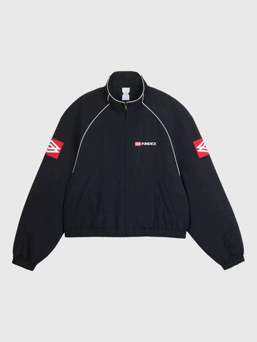 Co-ed Dorm Baggy Contrast Racing Zip-up Jacket - Black