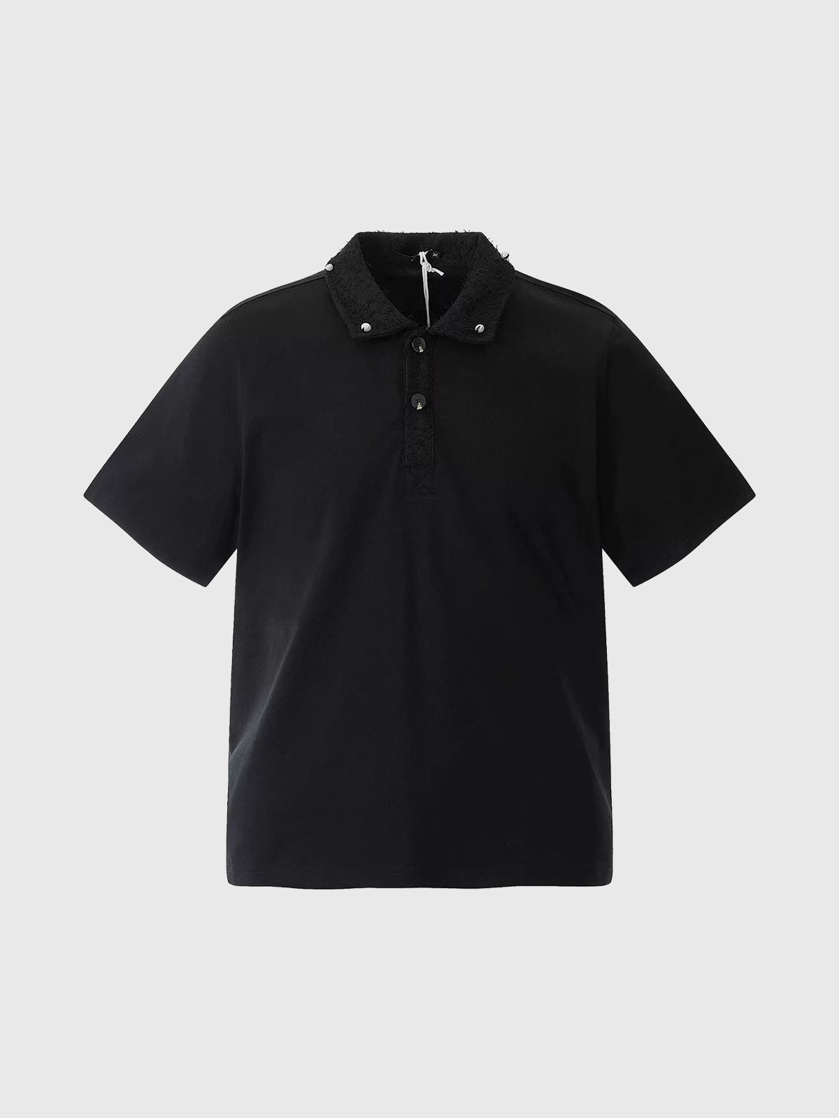 Co-ed Dorm Baggy Textured Waffle Polo Shirt - Black