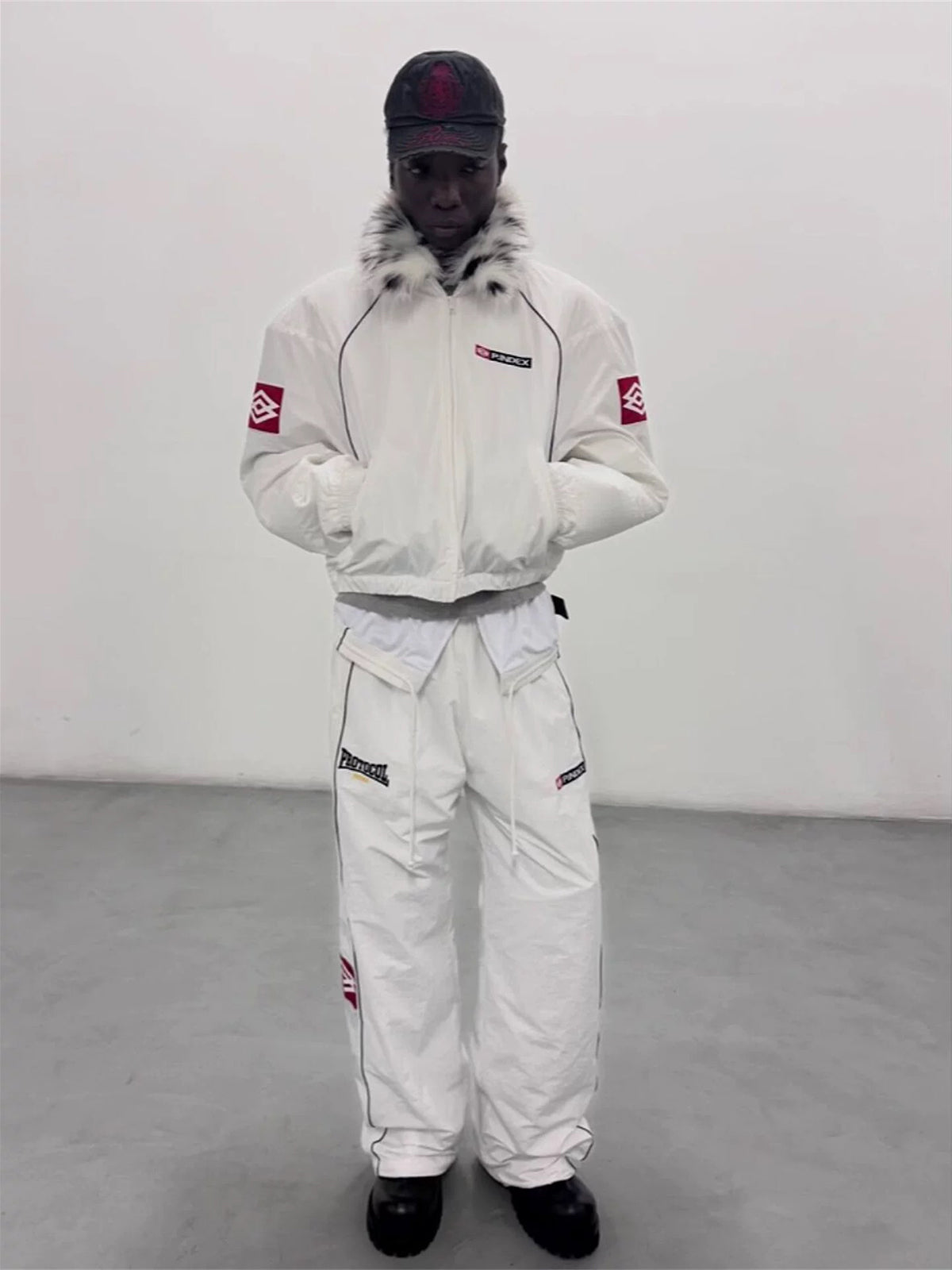 Co-ed Dorm Baggy Contrast Racing Zip-up Jacket - White