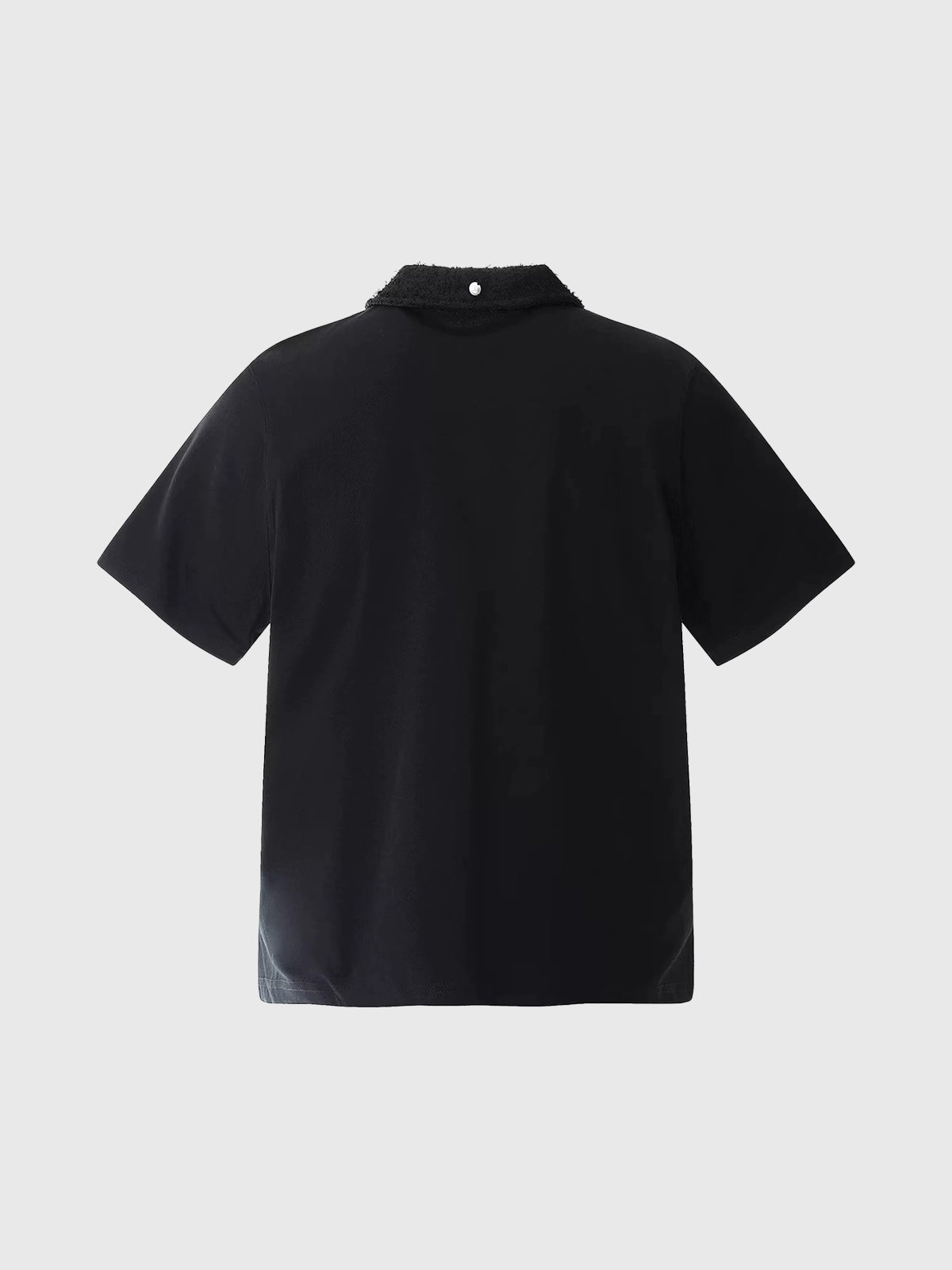Co-ed Dorm Baggy Textured Waffle Polo Shirt - Black