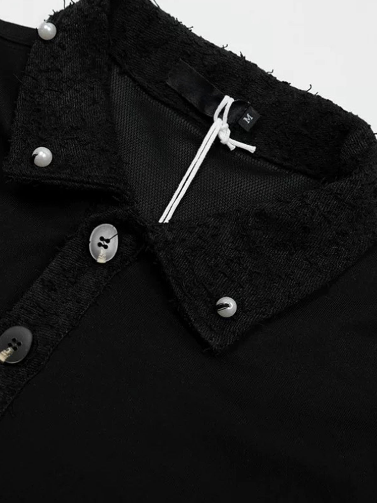 Co-ed Dorm Baggy Textured Waffle Polo Shirt - Black
