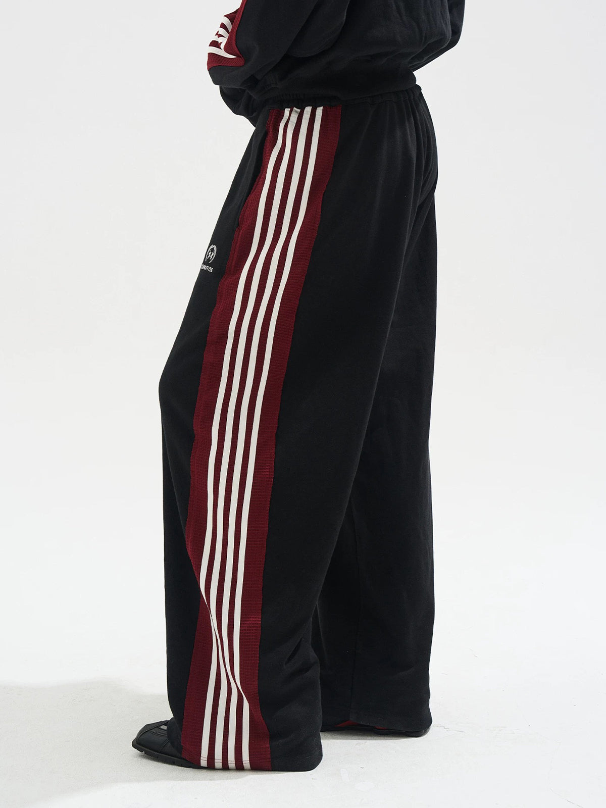 Co-ed Dorm Wide-leg Striped Track Pants - Black