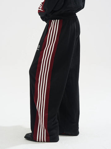Co-ed Dorm Wide-leg Striped Track Pants - Black