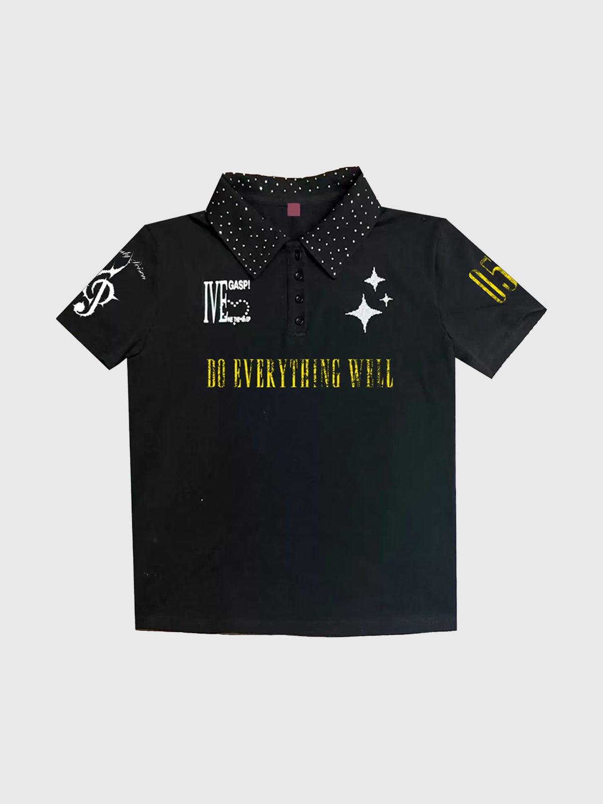 Brick Lane Baggy Jersey Embroidered Graphic Polo - Black