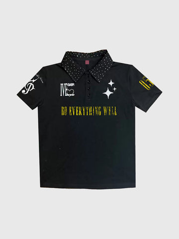 Brick Lane Baggy Jersey Embroidered Graphic Polo - Black