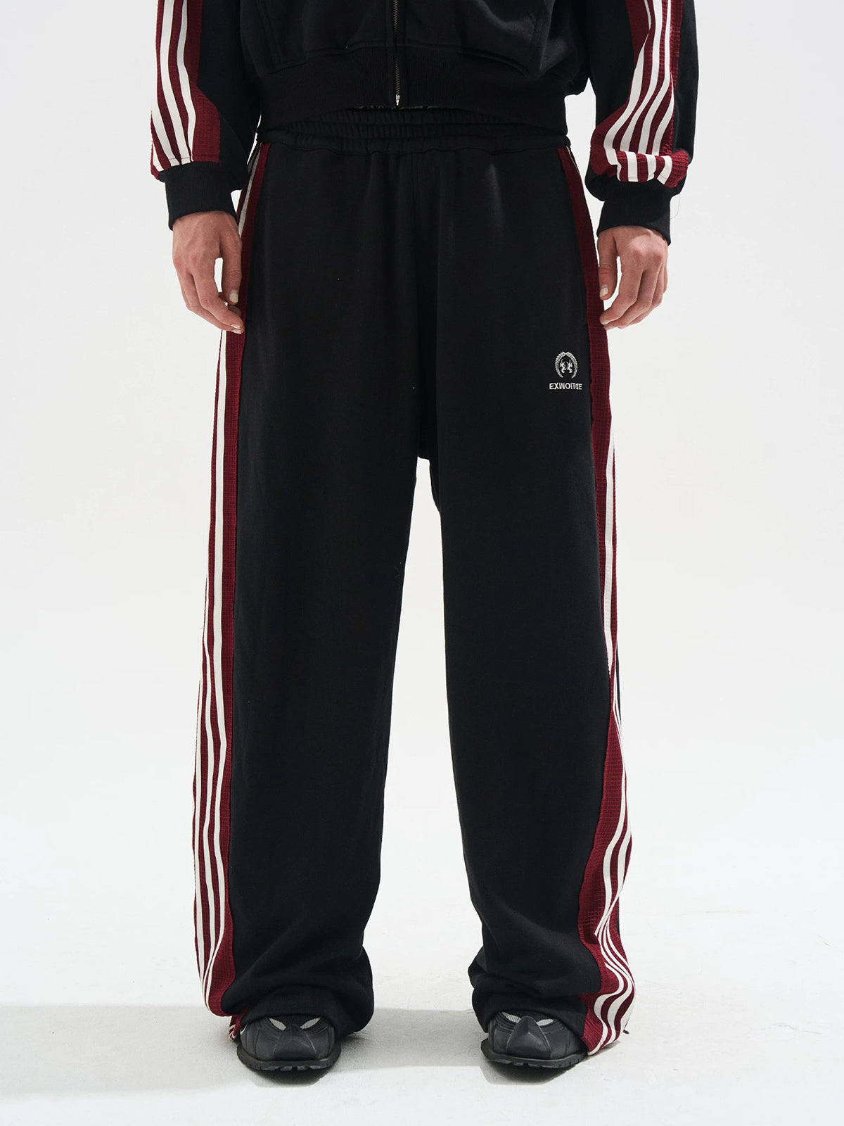 Co-ed Dorm Wide-leg Striped Track Pants - Black