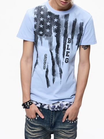 Brick Lane Skimming Flag Graphic Print Tee - Baby Blue