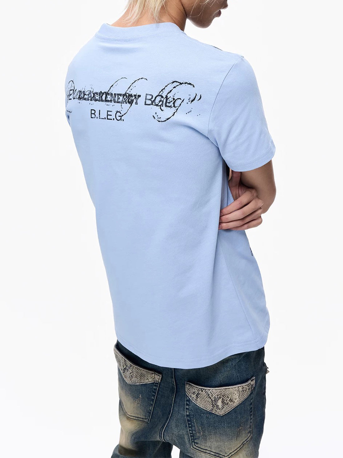Brick Lane Skimming Flag Graphic Print Tee - Baby Blue