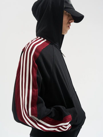 Co-ed Dorm Baggy Striped Zip-up Hoodie - Black