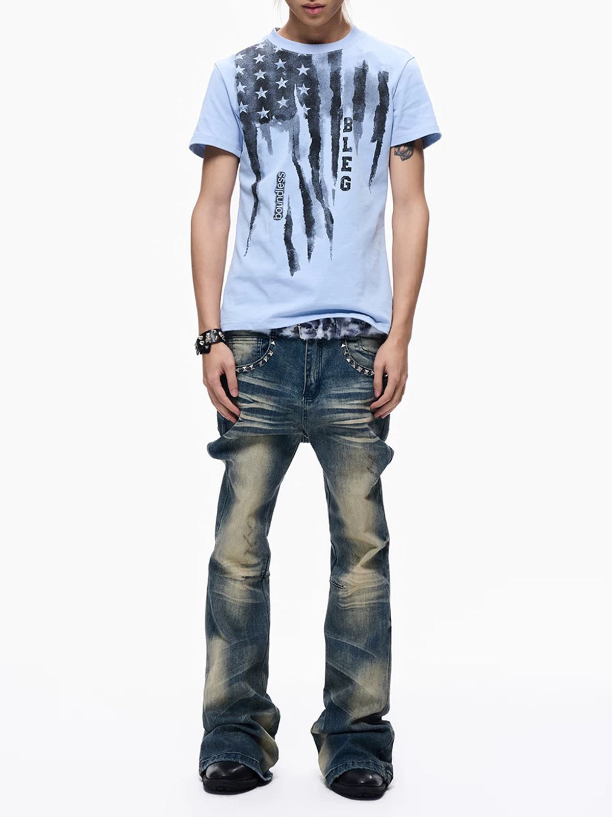 Brick Lane Skimming Flag Graphic Print Tee - Baby Blue
