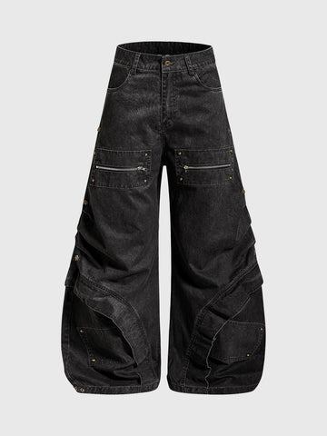 Brick Lane Curved Cut Heavyweight Washed Pants - Black