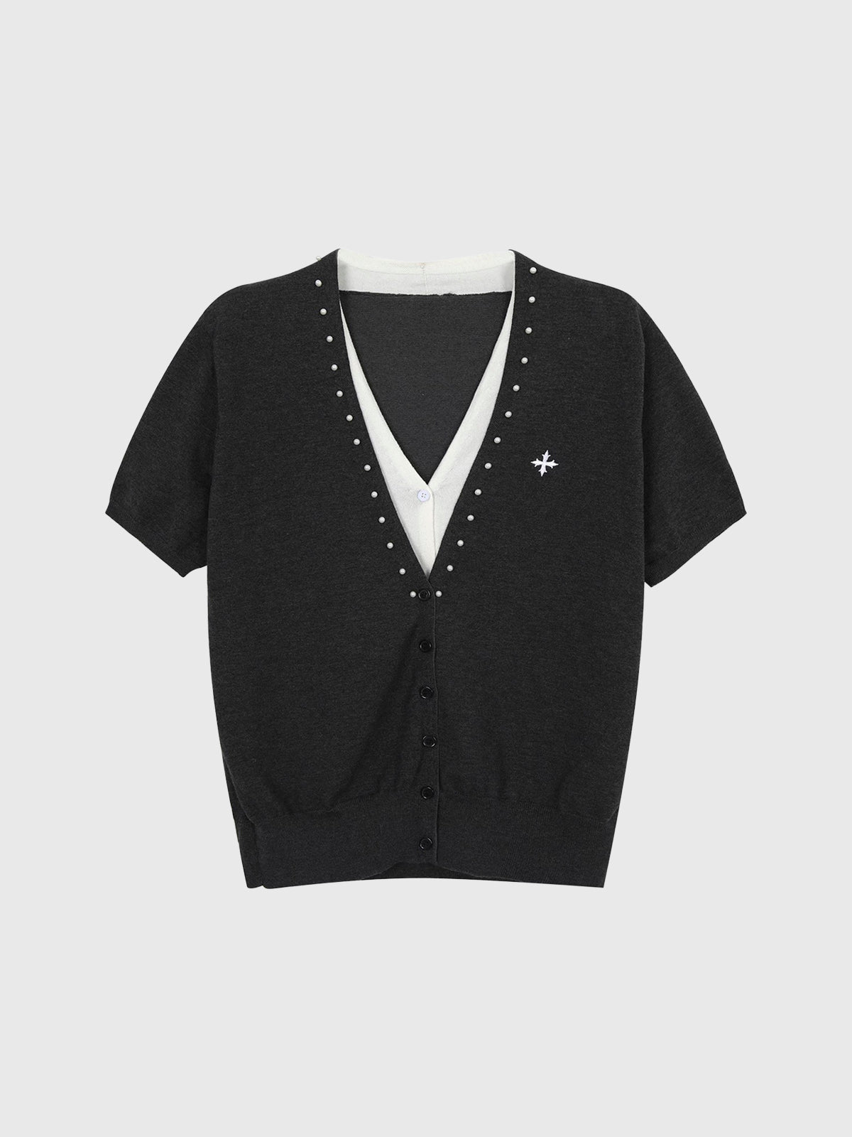 Dolled Office Layered-look V-neck Knit Polo - Black