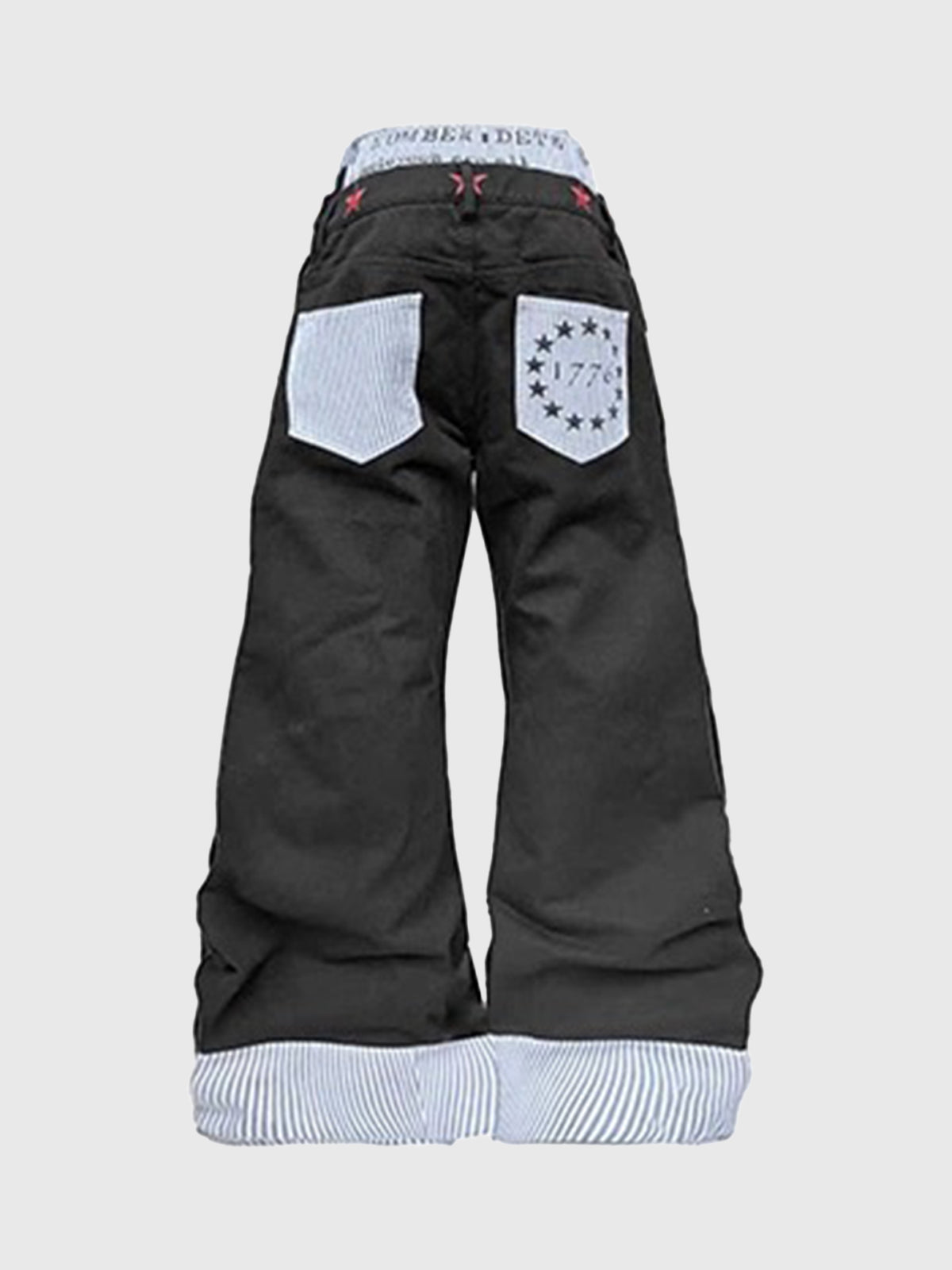 Brick Lane Curved Cut Star Contrast Trim Pants - Black