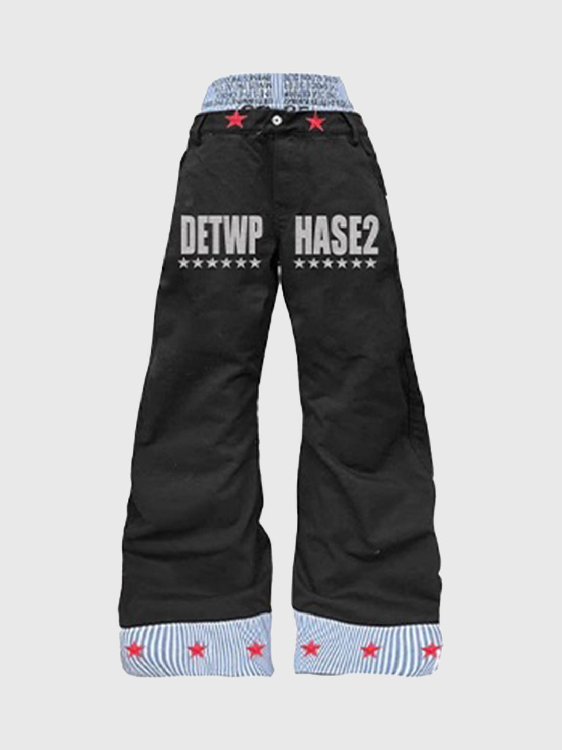 Brick Lane Curved Cut Star Contrast Trim Pants - Black