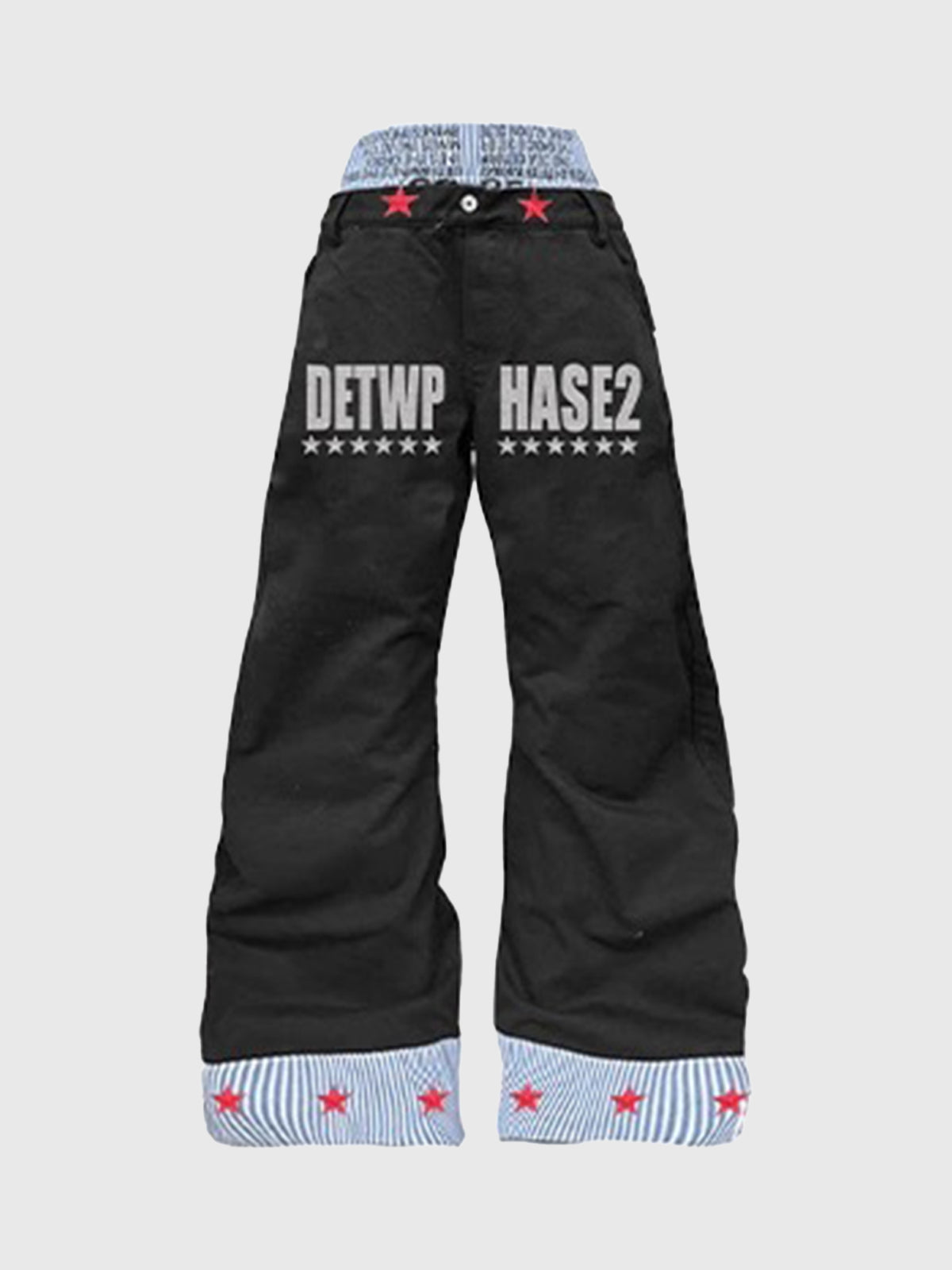 Brick Lane Curved Cut Star Contrast Trim Pants - Black