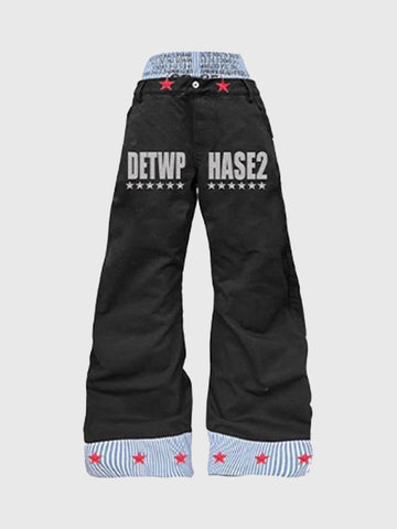 Brick Lane Curved Cut Star Contrast Trim Pants - Black